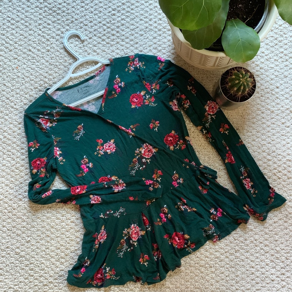 Hunter green and floral top